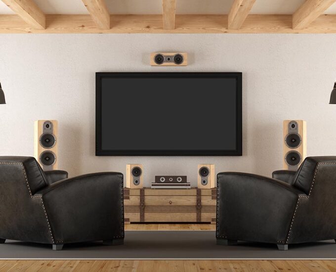 Vintage room with contemporary home cinema system - 3d rendering